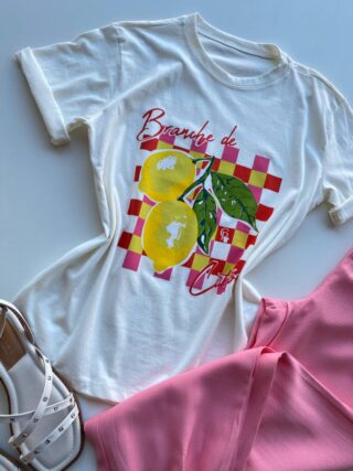 T-shirt Feminina Manga Curta Dora Off White Branche de Citron - Fernanda Ramos Store