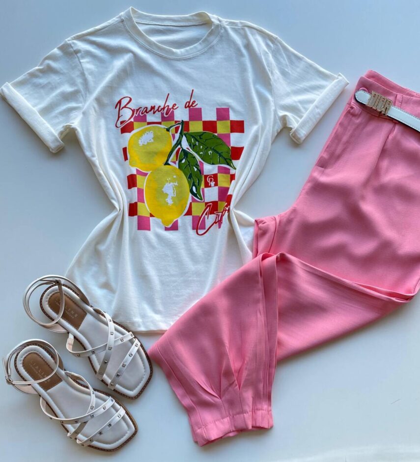 T-shirt Feminina Manga Curta Dora Off White Branche de Citron - Fernanda Ramos Store