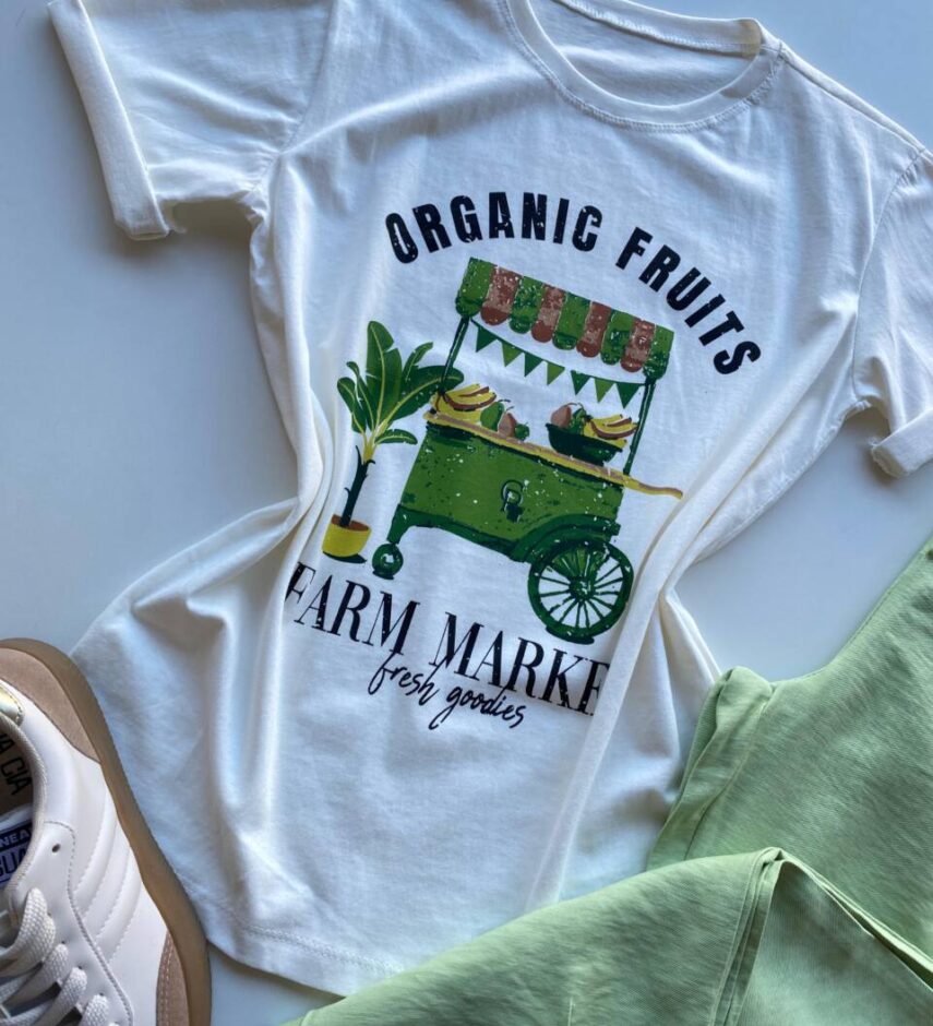 T-shirt Feminina Manga Curta Dora Off White Fruits - Fernanda Ramos Store