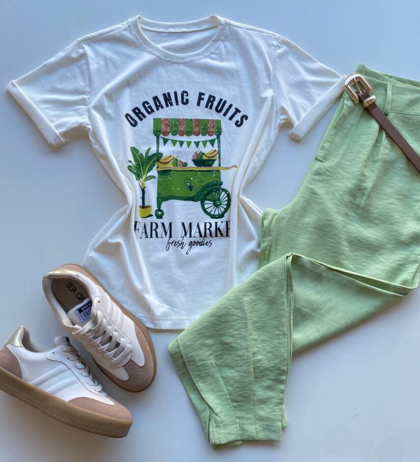 T-shirt Feminina Manga Curta Dora Off White Fruits - Fernanda Ramos Store
