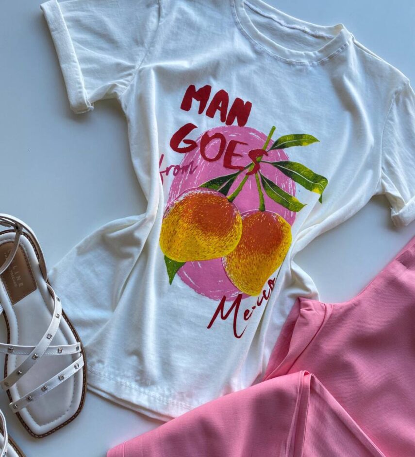 T-shirt Feminina Manga Curta Dora Off White Mangoes - Fernanda Ramos Store