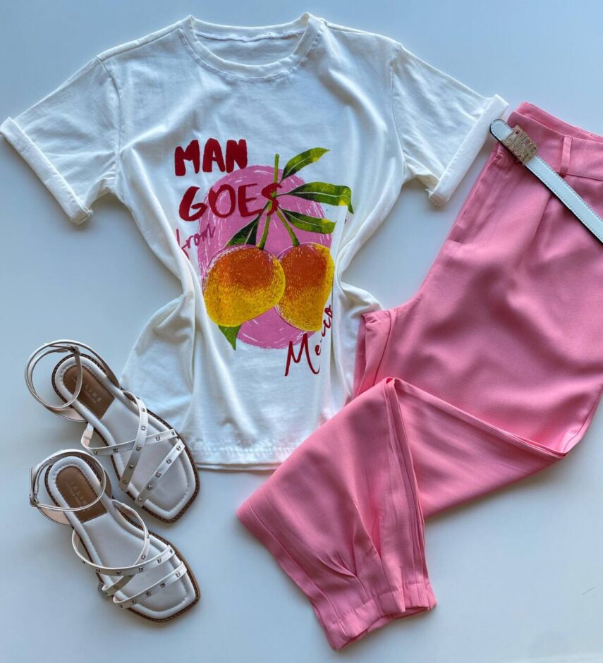 T-shirt Feminina Manga Curta Dora Off White Mangoes - Fernanda Ramos Store