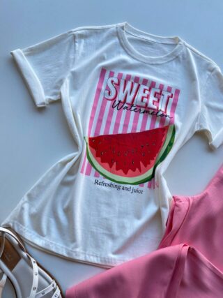 T-shirt Feminina Manga Curta Dora Off White Sweet Watermelon - Fernanda Ramos Store