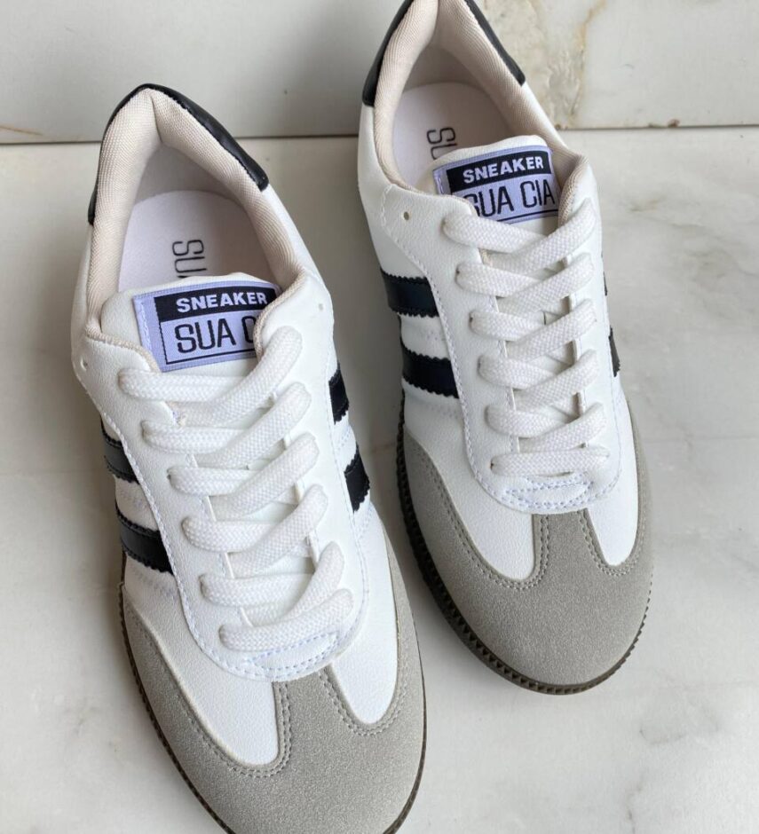 Tênis Feminino Street Branco com Detalhe de Listras Pretas - Fernanda Ramos Store