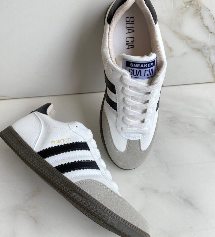Tênis Feminino Street Branco com Detalhe de Listras Pretas - Fernanda Ramos Store
