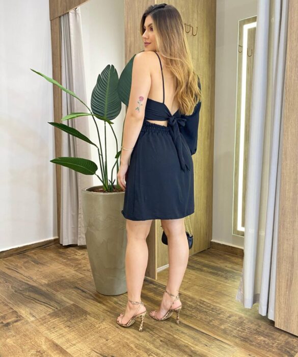 Vestido Feminino Curto Mel Nula Manga sem Bojo Preto - Fernanda Ramos Store