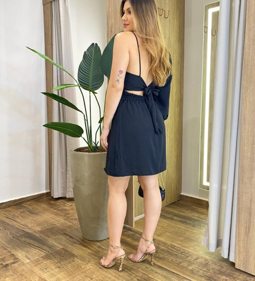 Vestido Feminino Curto Mel Nula Manga sem Bojo Preto - Fernanda Ramos Store