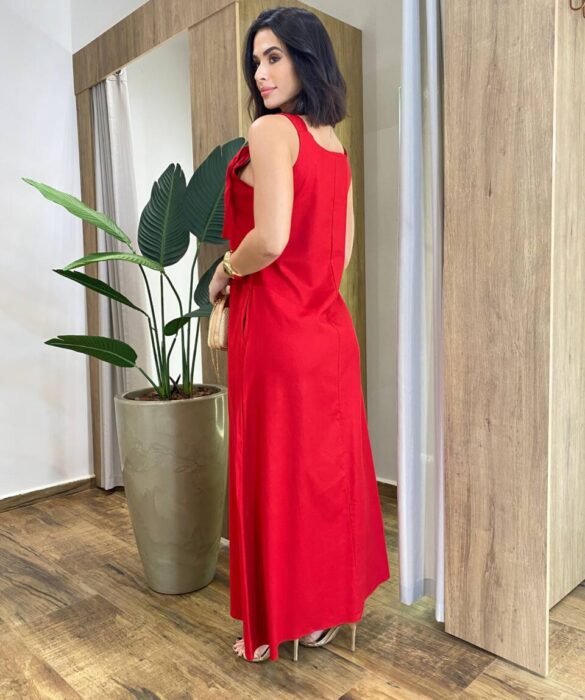 Vestido Feminino Longo Amplo Viscolinho sem Bojo Vermelho - Fernanda Ramos Store