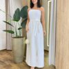 Vestido Feminino Longo Clara com Bojo e Amarração Off White - Fernanda Ramos Store