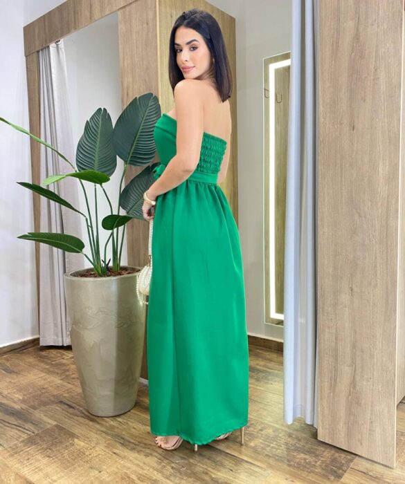 Vestido Feminino Longo Clara com Bojo e Amarração Verde - Fernanda Ramos Store