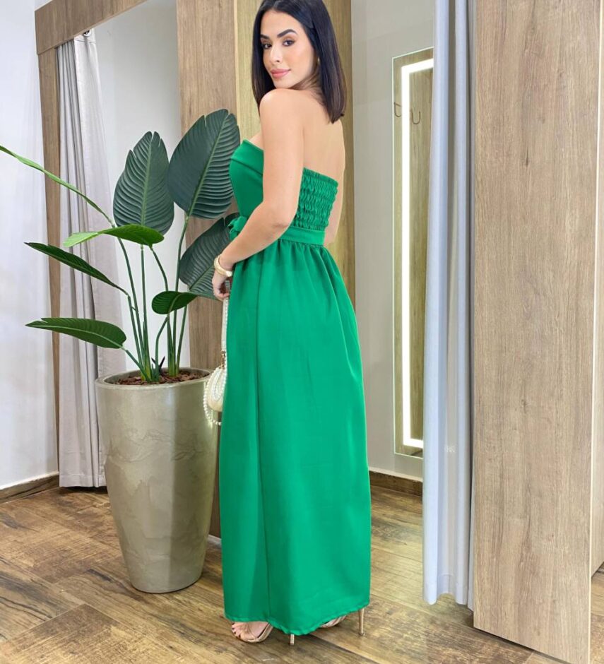 Vestido Feminino Longo Clara com Bojo e Amarração Verde - Fernanda Ramos Store