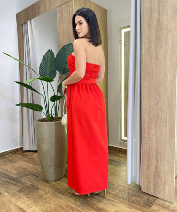 Vestido Feminino Longo Clara com Bojo e Amarração Vermelho - Fernanda Ramos Store