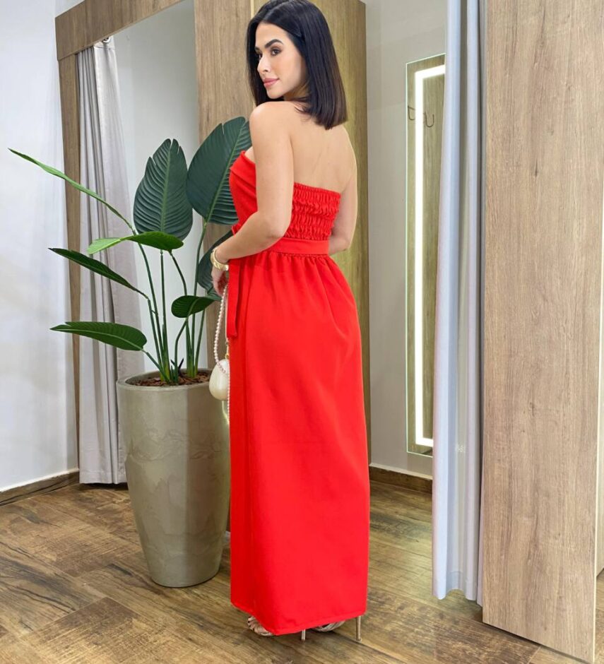 Vestido Feminino Longo Clara com Bojo e Amarração Vermelho - Fernanda Ramos Store