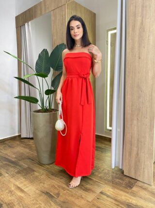 Vestido Feminino Longo Clara com Bojo e Amarração Vermelho - Fernanda Ramos Store