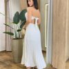 Vestido Feminino Longo com Bojo Tomara que Caia Plissado Off White - Fernanda Ramos Store