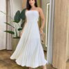 Vestido Feminino Longo com Bojo Tomara que Caia Plissado Off White - Fernanda Ramos Store