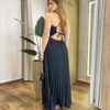 Vestido Feminino Longo Íris com Bojo e Detalhe Plissado Preto - Fernanda Ramos Store