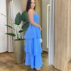 Vestido Feminino Longo Ísis com Bojo em Camadas Azul - Fernanda Ramos Store