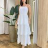 Vestido Feminino Longo Ísis com Bojo em Camadas Off White - Fernanda Ramos Store