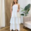 Vestido Feminino Longo Ísis com Bojo em Camadas Off White - Fernanda Ramos Store
