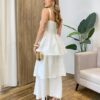 Vestido Feminino Longo Ísis com Bojo em Camadas Off White - Fernanda Ramos Store