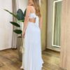 Vestido Feminino Longo Rita com Bojo e Detalhe Plissado Off White - Fernanda Ramos Store