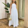 Vestido Feminino Longo Rita com Bojo e Detalhe Plissado Off White - Fernanda Ramos Store