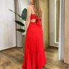 Vestido Feminino Longo Rita com Bojo e Detalhe Plissado Vermelho - Fernanda Ramos Store