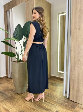 Vestido Feminino Midi Dandara sem Bojo com Botões e Abertura Preto - Fernanda Ramos Store