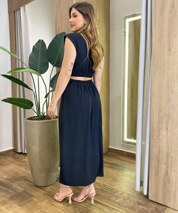 Vestido Feminino Midi Dandara sem Bojo com Botões e Abertura Preto - Fernanda Ramos Store