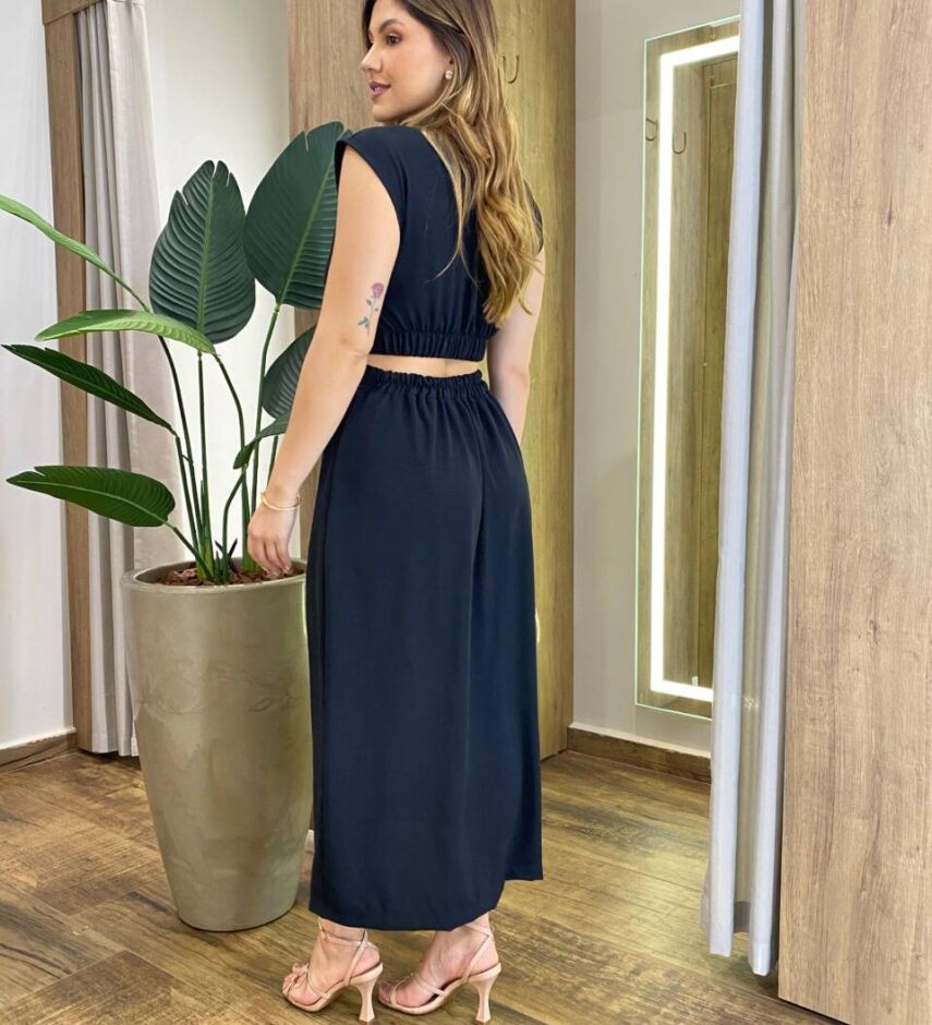 Vestido Feminino Midi Dandara sem Bojo com Botões e Abertura Preto - Fernanda Ramos Store