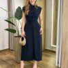 Vestido Feminino Midi Dandara sem Bojo com Botões e Abertura Preto - Fernanda Ramos Store