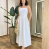 Vestido Feminino Midi Nina com Bojo Tomara que Caia Off White - Fernanda Ramos Store