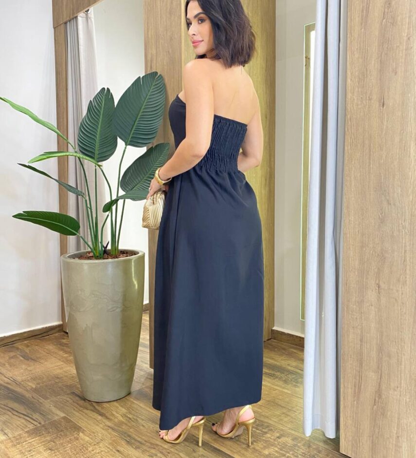 Vestido Feminino Midi Nina com Bojo Tomara que Caia Preto - Fernanda Ramos Store