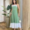 Vestido Feminino Midi Rafa sem Bojo Verde com Detalhe Branco - Fernanda Ramos Store