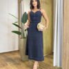 Vestido Feminino Midi Sarja com Elastano Preto Detalhe de Laço - Fernanda Ramos Store