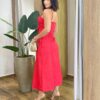 Vestido Feminino Midi Sarja com Elastano Vermelho Detalhe de Laço - Fernanda Ramos Store