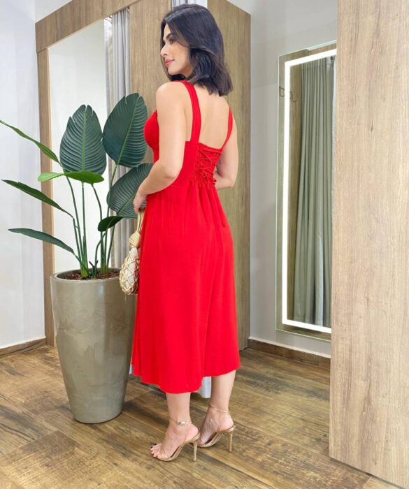 Vestido Feminino Midi Valentina com Bojo e Fenda Vermelho - Fernanda Ramos Store