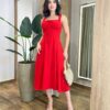 Vestido Feminino Midi Valentina com Bojo e Fenda Vermelho - Fernanda Ramos Store