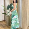 Vestido Longo Bia Nula Manga sem Bojo com Lastex Estampado de Verde - Fernanda Ramos Store