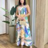 Vestido Longo Bia Nula Manga sem Bojo com Lastex Nude Estampado - Fernanda Ramos Store