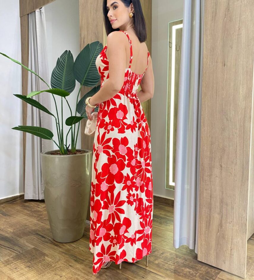 Vestido Longo Celine sem Bojo Alça Regulável com Lastex Estampado - Fernanda Ramos Store