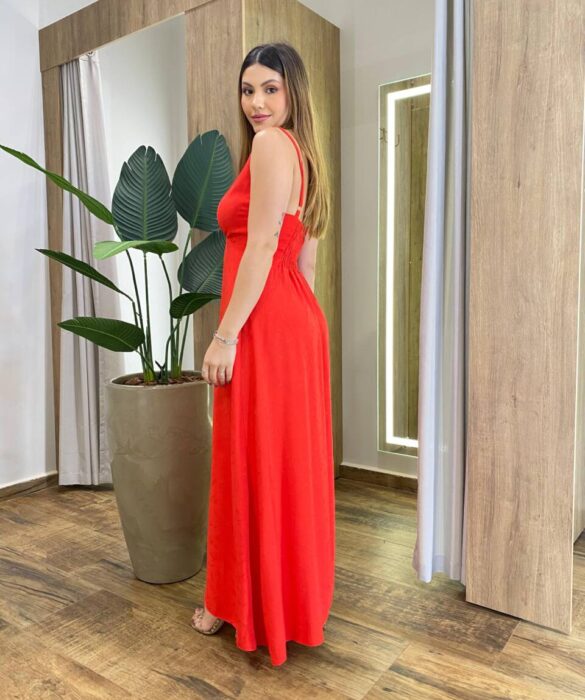 Vestido Longo Celine sem Bojo Alça Regulável com Lastex Vermelho - Fernanda Ramos Store