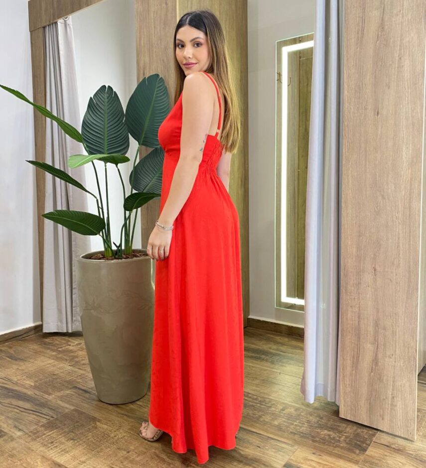 Vestido Longo Celine sem Bojo Alça Regulável com Lastex Vermelho - Fernanda Ramos Store