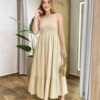 Vestido Longo Lily Viscolinho sem Bojo com Lastex Bege - Fernanda Ramos Store