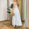 Vestido Longo Lily Viscolinho sem Bojo com Lastex Off White - Fernanda Ramos Store