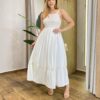 Vestido Longo Lily Viscolinho sem Bojo com Lastex Off White - Fernanda Ramos Store