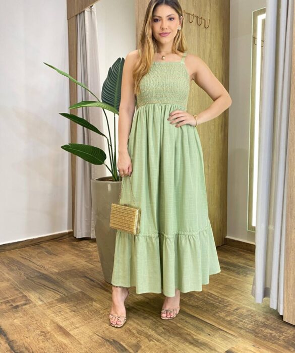 Vestido Longo Lily Viscolinho sem Bojo com Lastex Verde - Fernanda Ramos Store