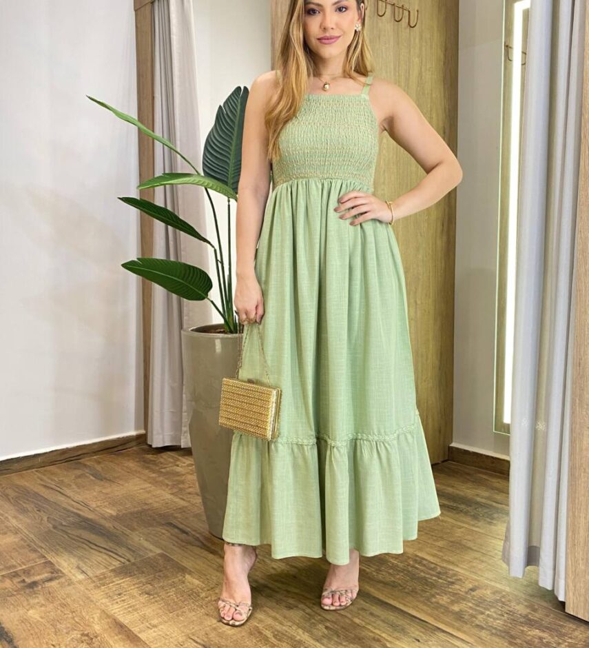 Vestido Longo Lily Viscolinho sem Bojo com Lastex Verde - Fernanda Ramos Store