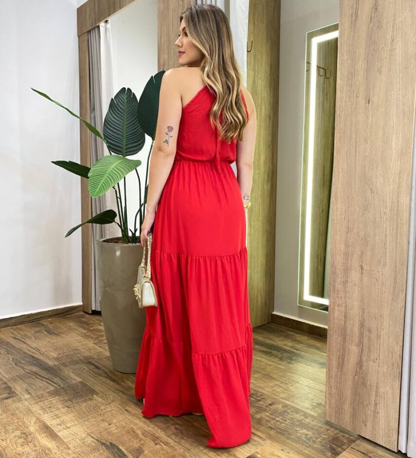 Vestido Longo Luana Vermelho com Bojo e Amarração - Fernanda Ramos Store